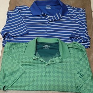 2 Men's PGA TOUR Golf Polo Shirts XL  Green Blue